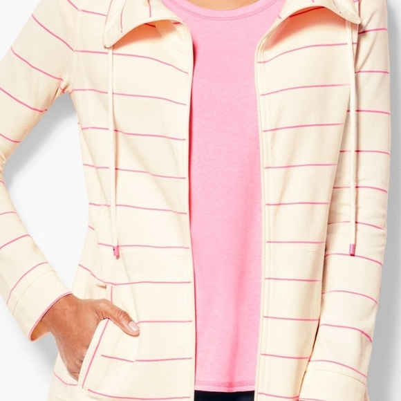 Talbots Cream and Pink Striped Utility Jacket Womens Size Medium #140 - Picture 7 of 9